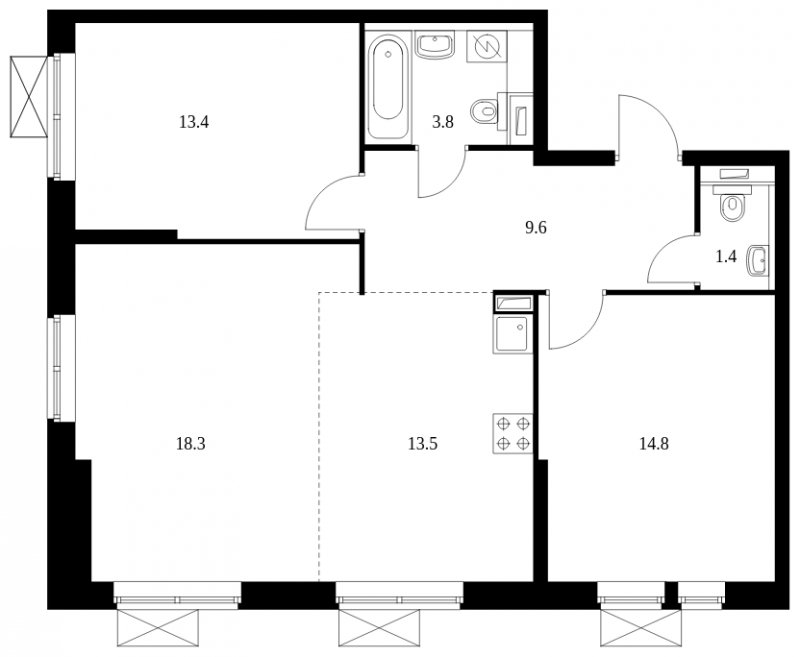 3-комнатная квартира с полной отделкой, 74.8 м2, 31 этаж, сдача 4 квартал 2023 г., ЖК Второй Нагатинский, корпус 4 - объявление 1583687 - фото №1