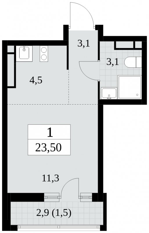 Студия без отделки, 23.5 м2, 11 этаж, сдача 2 квартал 2024 г., ЖК Прокшино, корпус 6.1 - объявление 1662733 - фото №1