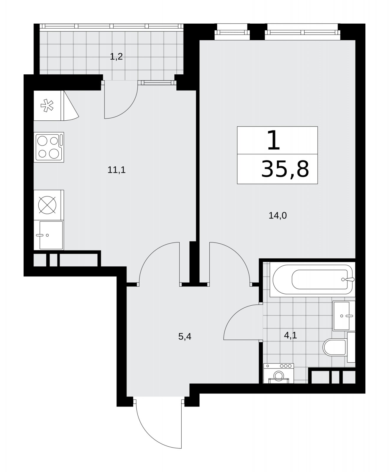 1-комнатная квартира с полной отделкой, 35.8 м2, 12 этаж, сдача 2 квартал 2026 г., ЖК Деснаречье, корпус 4.8 - объявление 2265312 - фото №1