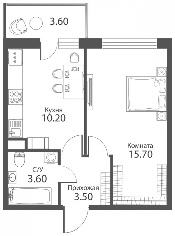 1-комнатная квартира с частичной отделкой, 34.1 м2, 12 этаж, сдача 2 квартал 2022 г., ЖК Аквилон PARK, корпус 1 - объявление 1494969 - фото №1