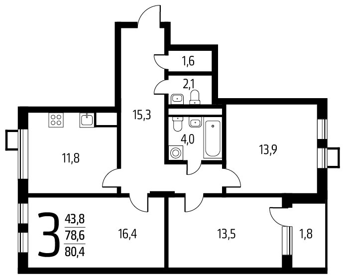 3-комнатная квартира с полной отделкой, 80.4 м2, 8 этаж, дом сдан, ЖК Новые Ватутинки. Центральный, корпус 9/1/1.1 - объявление 1787242 - фото №1