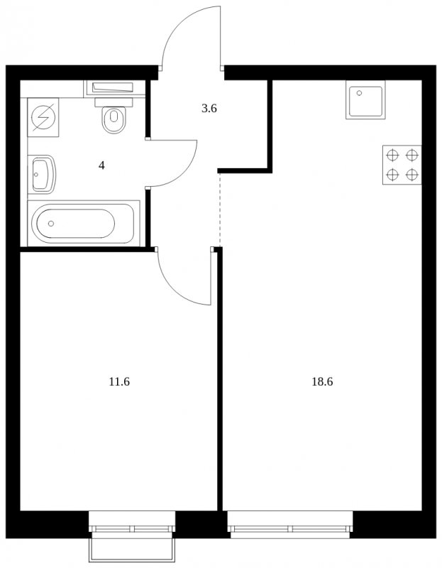 1-комнатная квартира с полной отделкой, 37.8 м2, 23 этаж, сдача 4 квартал 2023 г., ЖК Красноказарменная 15, корпус 1.2 - объявление 1532843 - фото №1
