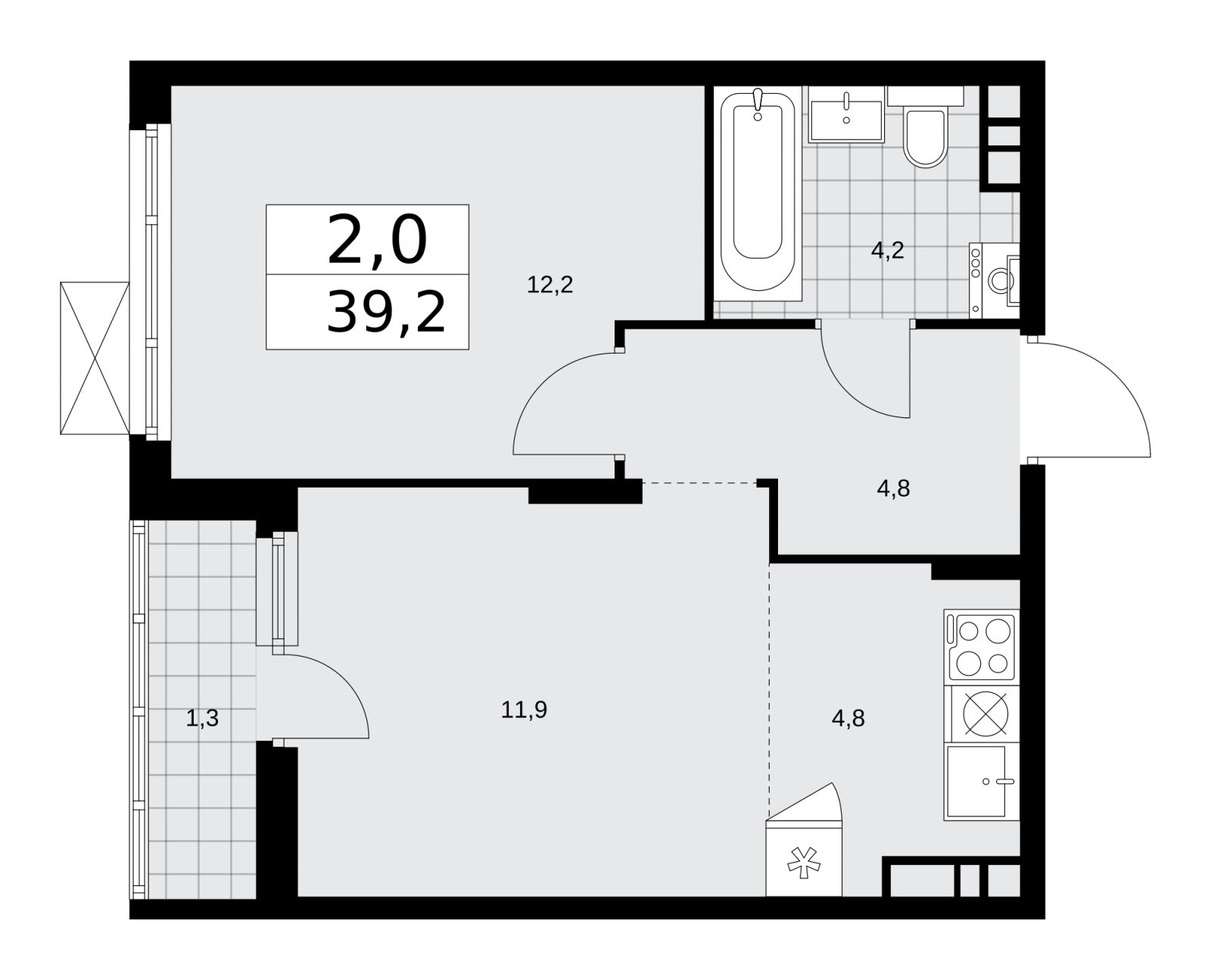 2-комнатная квартира (евро) без отделки, 39.2 м2, 5 этаж, сдача 1 квартал 2026 г., ЖК Прокшино, корпус 10.1.2 - объявление 2227106 - фото №1