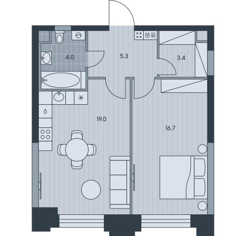 2-комнатная квартира без отделки, 48.4 м2, 12 этаж, сдача 3 квартал 2025 г., ЖК EVER, корпус 6 - объявление 2377017 - фото №1