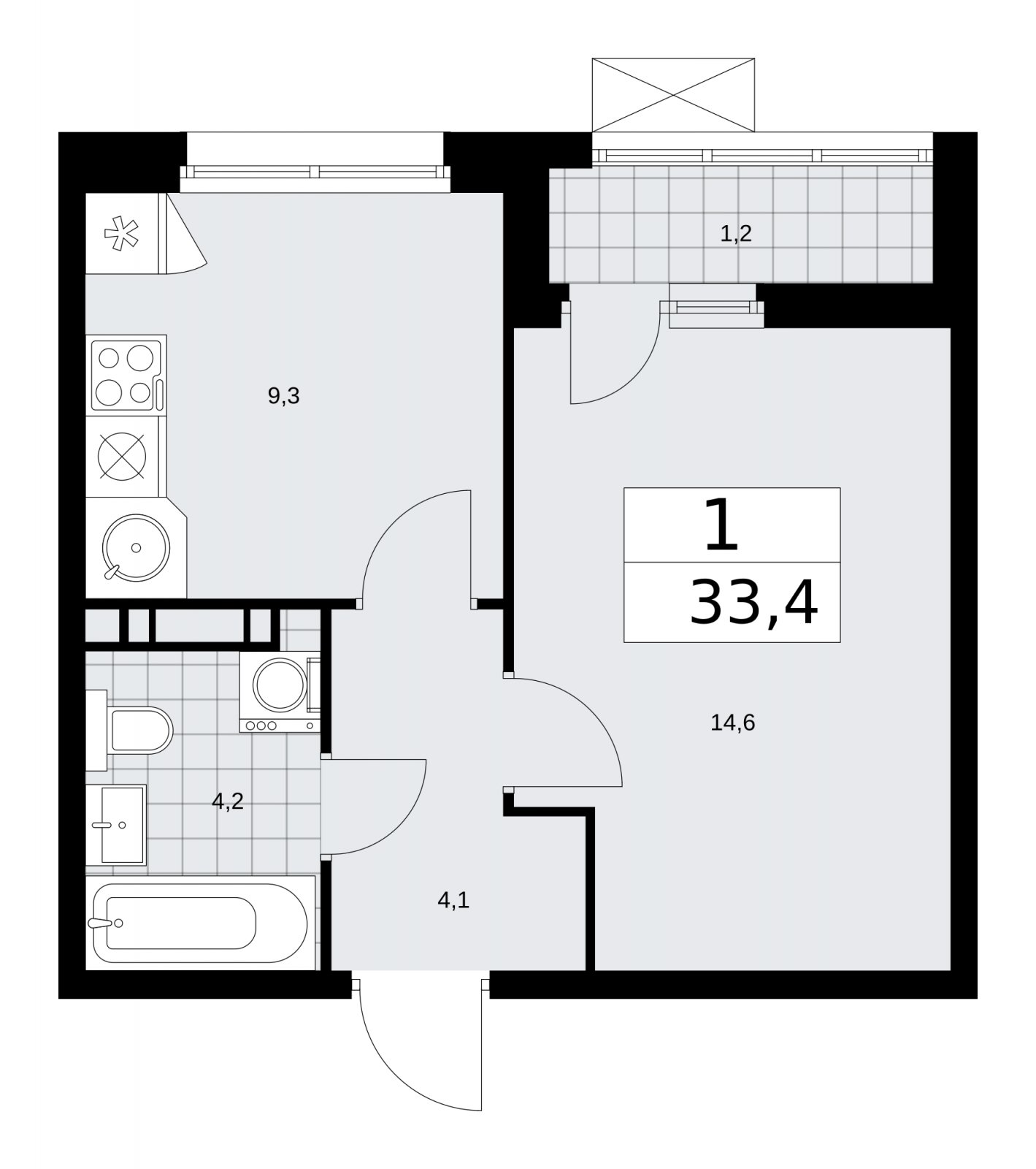1-комнатная квартира без отделки, 33.4 м2, 7 этаж, сдача 2 квартал 2026 г., ЖК Скандинавия, корпус 25.4 - объявление 2284161 - фото №1