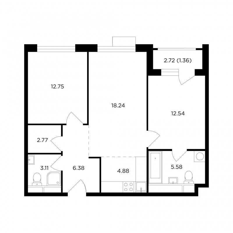 3-комнатная квартира без отделки, 67.61 м2, 24 этаж, дом сдан, ЖК TopHILLS, корпус 4 - объявление 1936600 - фото №1
