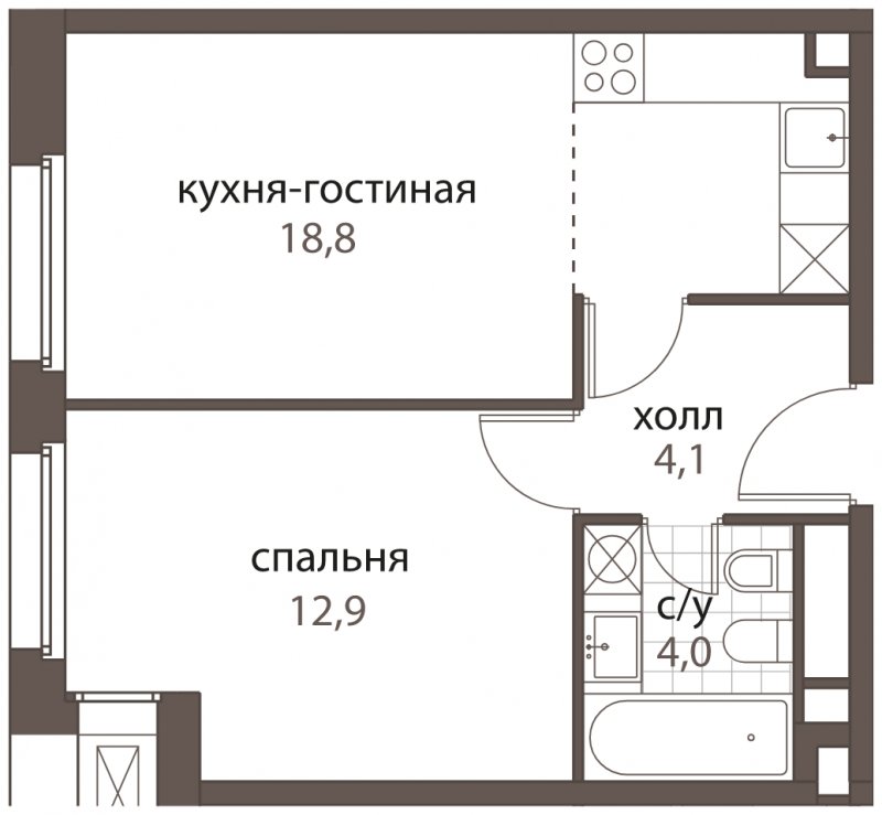 2-комнатная квартира (евро) без отделки, 39.8 м2, 2 этаж, дом сдан, ЖК HomeCity, корпус 1 - объявление 1762584 - фото №1