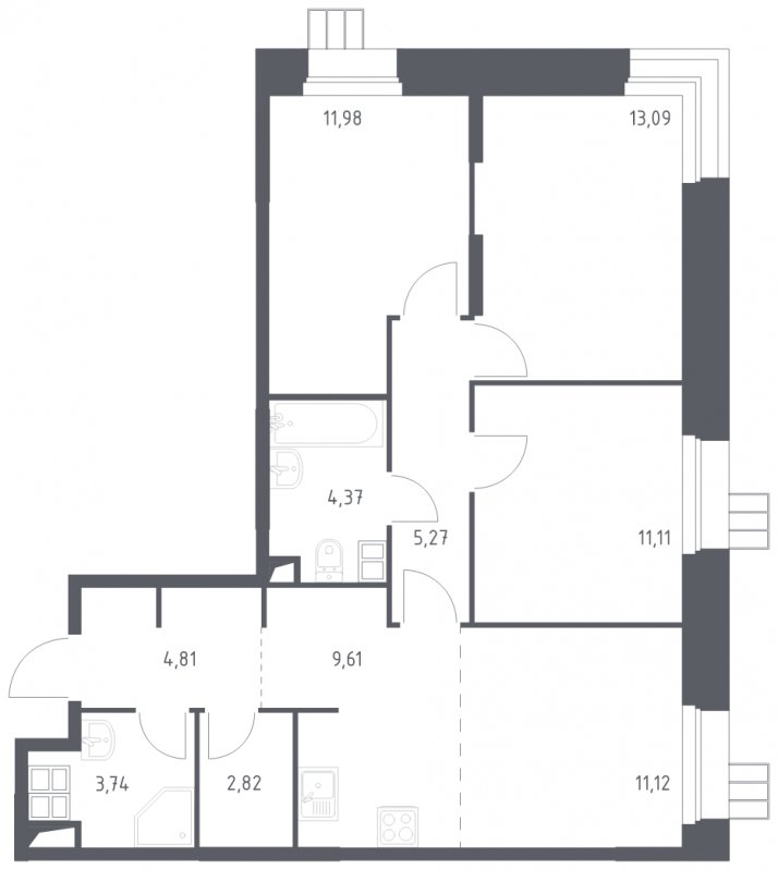 4-комнатная квартира с полной отделкой, 77.92 м2, 2 этаж, сдача 1 квартал 2023 г., ЖК Тропарево Парк, корпус 1.3 - объявление 1593854 - фото №1