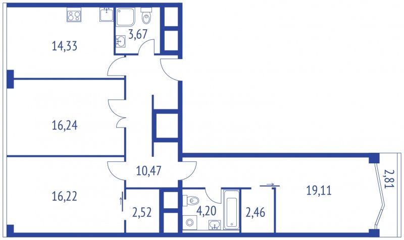 3-комнатная квартира без отделки, 95.3 м2, 11 этаж, сдача 1 квартал 2022 г., ЖК iLove, корпус 1 - объявление 1322283 - фото №1