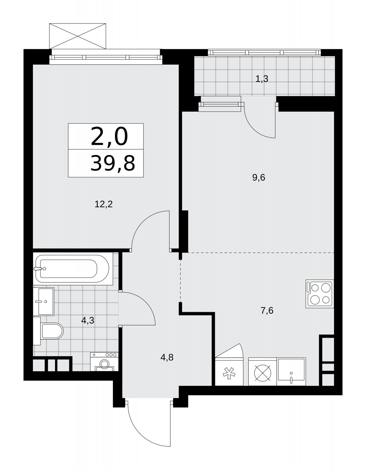 2-комнатная квартира (евро) без отделки, 39.8 м2, 8 этаж, сдача 1 квартал 2026 г., ЖК Прокшино, корпус 10.1.2 - объявление 2227015 - фото №1