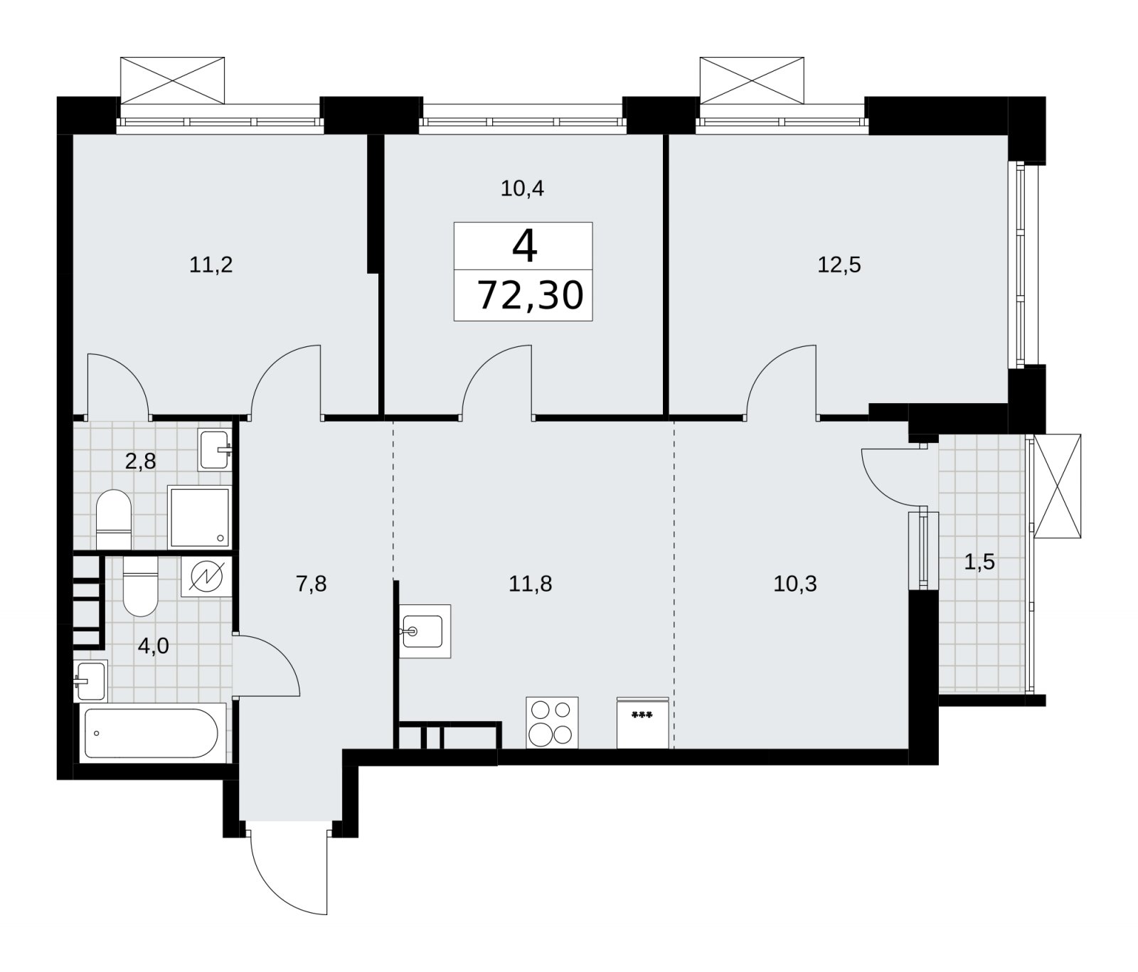 4-комнатная квартира (евро) без отделки, 72.3 м2, 9 этаж, сдача 3 квартал 2025 г., ЖК Скандинавия, корпус 28.2 - объявление 2202377 - фото №1