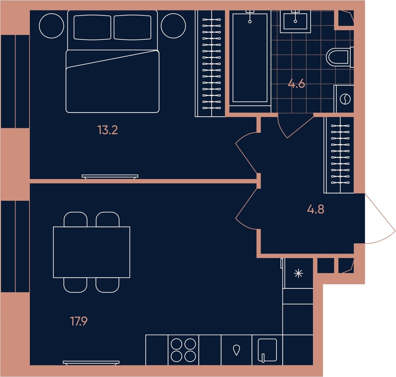 2-комнатная квартира (евро) без отделки, 40.5 м2, 22 этаж, сдача 3 квартал 2026 г., ЖК ERA, корпус 1 - объявление 2287379 - фото №1