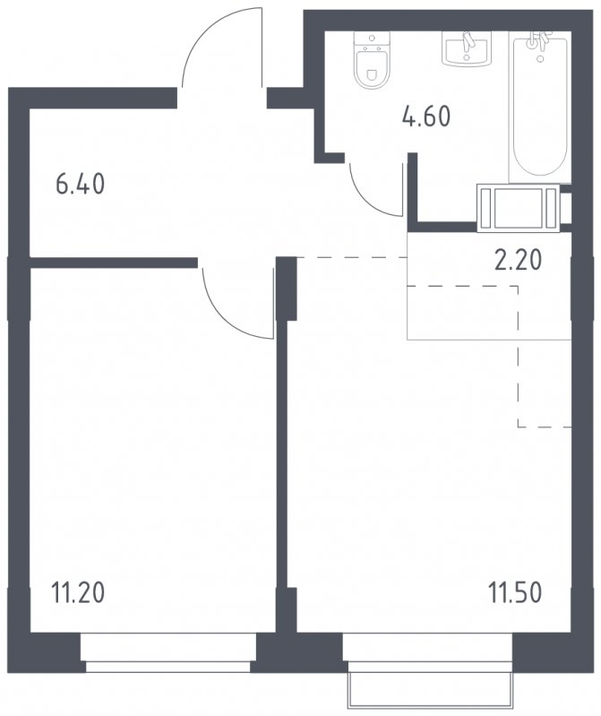 1-комнатная квартира без отделки, 35.9 м2, 8 этаж, сдача 1 квартал 2023 г., ЖК Алхимово, корпус 3.2 - объявление 1716839 - фото №1