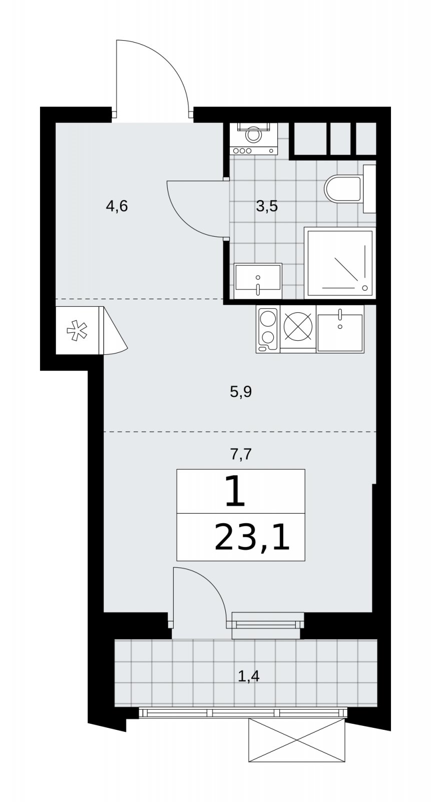Студия с частичной отделкой, 23.1 м2, 17 этаж, сдача 1 квартал 2026 г., ЖК Прокшино, корпус 11.1.2 - объявление 2257334 - фото №1
