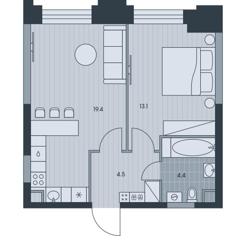 2-комнатная квартира (евро) без отделки, 41.4 м2, 19 этаж, сдача 3 квартал 2025 г., ЖК EVER, корпус 6 - объявление 2334639 - фото №1