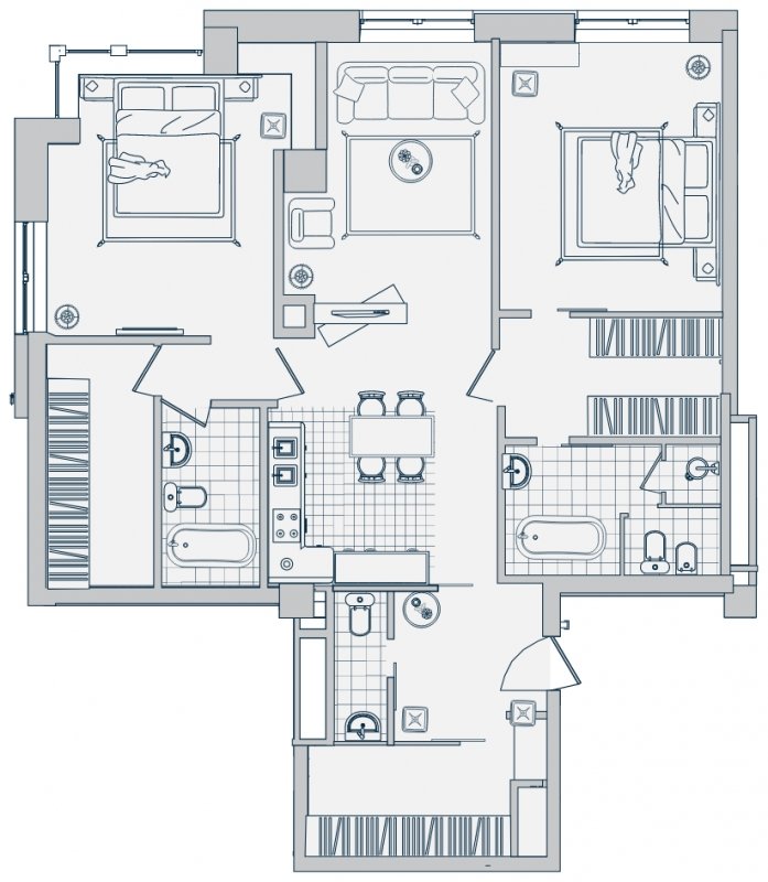 2-комнатные апартаменты без отделки, 139 м2, 6 этаж, дом сдан, ЖК Звезды Арбата, корпус 1 - объявление 1211086 - фото №1