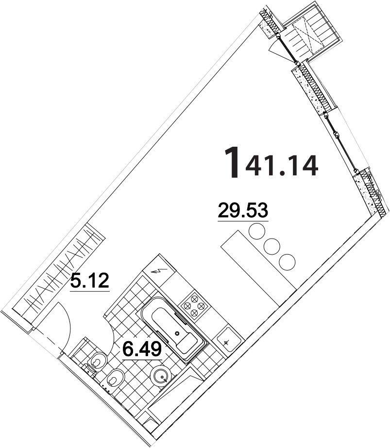 1-комнатные апартаменты 42.5 м2, 8 этаж, дом сдан, ЖК Апарт-комплекс Nakhimov, корпус 2 - объявление 2063868 - фото №1