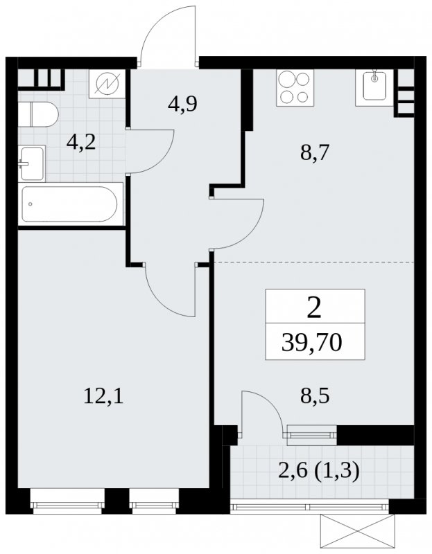 2-комнатная квартира (евро) без отделки, 39.7 м2, 6 этаж, сдача 1 квартал 2025 г., ЖК Прокшино, корпус 5.2.4 - объявление 1900638 - фото №1