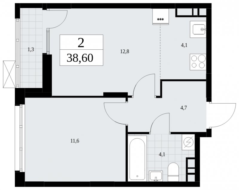2-комнатная квартира (евро) с частичной отделкой, 38.6 м2, 8 этаж, сдача 1 квартал 2025 г., ЖК Дзен-кварталы, корпус 1.2 - объявление 1895713 - фото №1