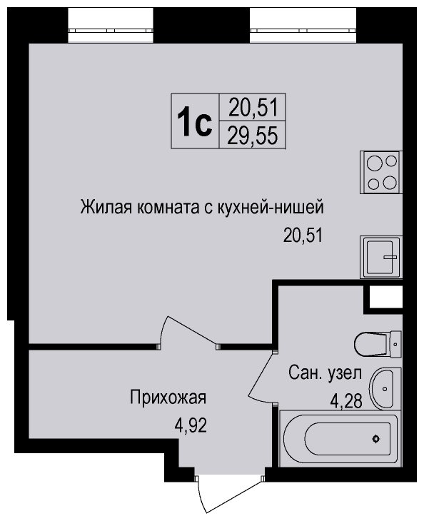 Студия без отделки, 29.71 м2, 1 этаж, дом сдан, ЖК Новая Щербинка, корпус 13 - объявление 1631255 - фото №1