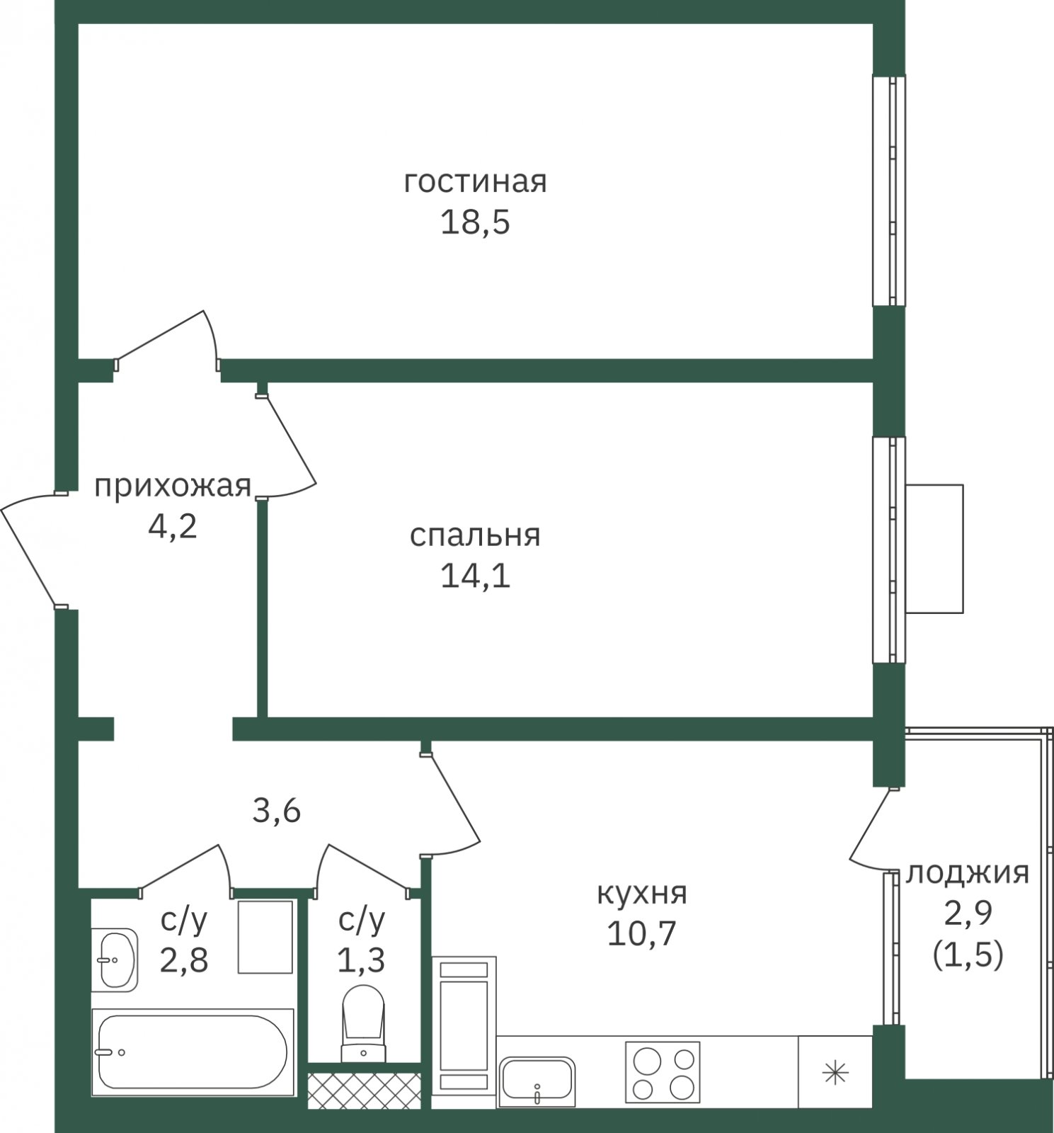 2-комнатная квартира с частичной отделкой, 57.8 м2, 25 этаж, дом сдан, ЖК Зеленая Вертикаль, корпус 7 - объявление 2342732 - фото №1