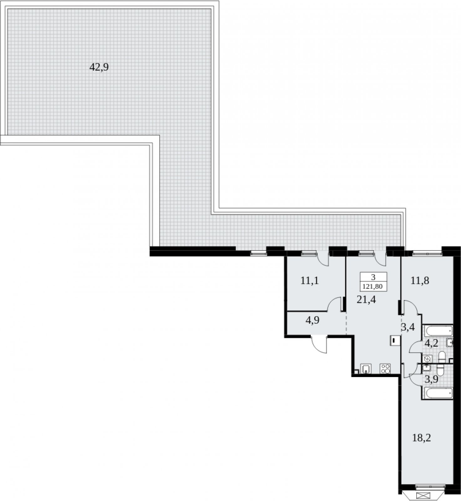 3-комнатная квартира с частичной отделкой, 121.8 м2, 2 этаж, сдача 4 квартал 2024 г., ЖК Бунинские кварталы, корпус 1.2 - объявление 2052300 - фото №1