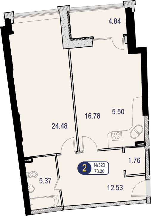 2-комнатные апартаменты без отделки, 73.3 м2, 5 этаж, дом сдан, ЖК МФК Маршал, корпус 9 - объявление 1452936 - фото №1