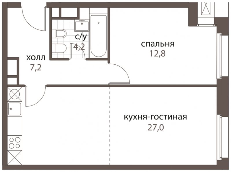 2-комнатная квартира (евро) без отделки, 51.2 м2, 5 этаж, дом сдан, ЖК HomeCity, корпус 1 - объявление 1762724 - фото №1