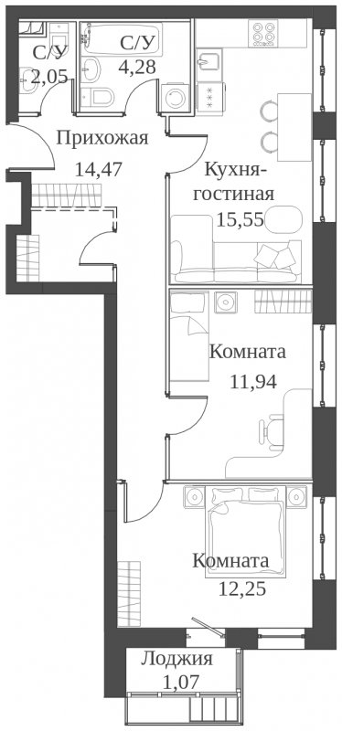 3-комнатная квартира (евро) с частичной отделкой, 61.61 м2, 2 этаж, сдача 2 квартал 2023 г., ЖК Аквилон Митино, корпус 4 - объявление 1745913 - фото №1
