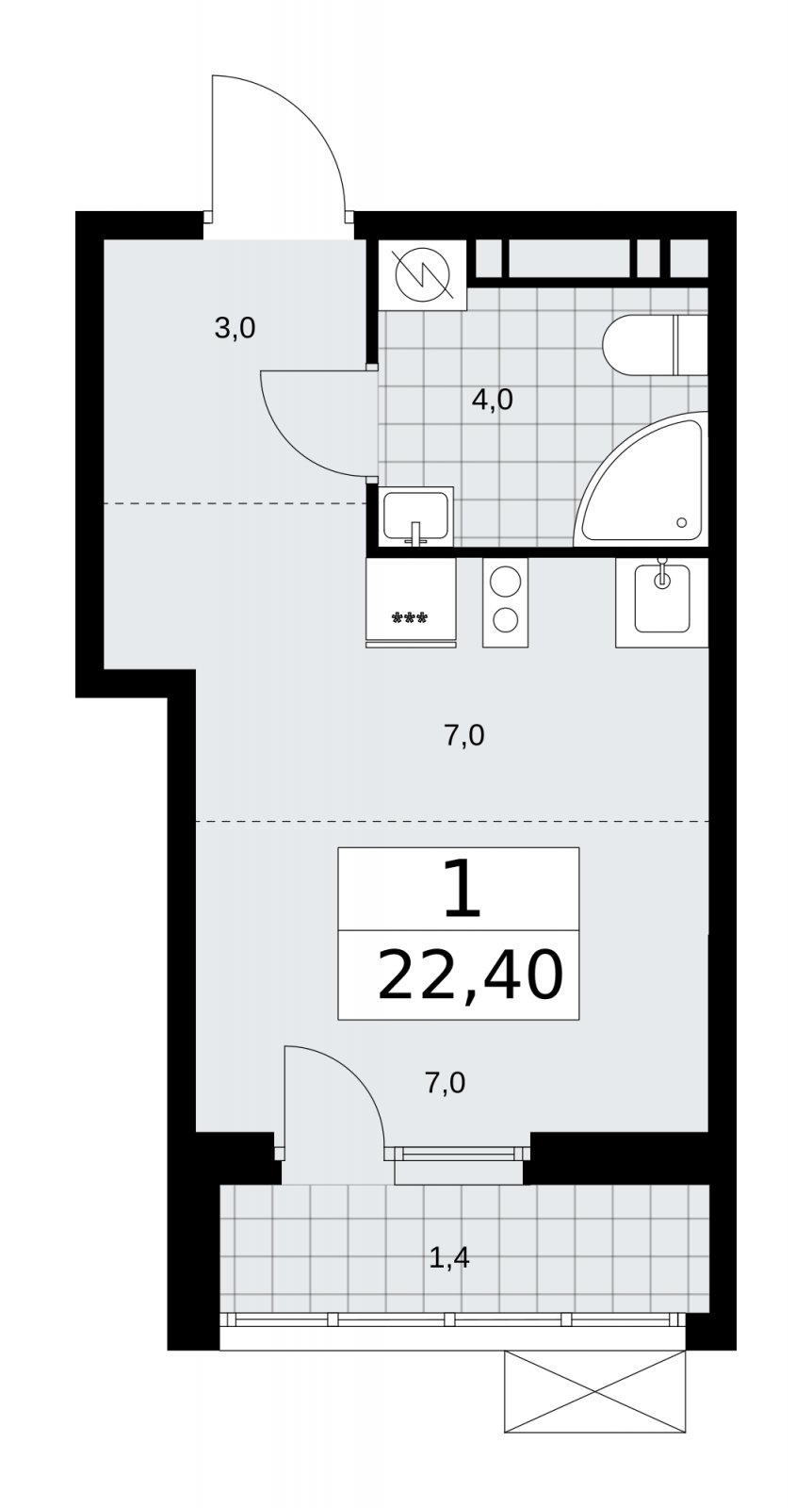 Студия без отделки, 22.4 м2, 8 этаж, сдача 3 квартал 2025 г., ЖК Бунинские кварталы, корпус 3.1 - объявление 2151800 - фото №1