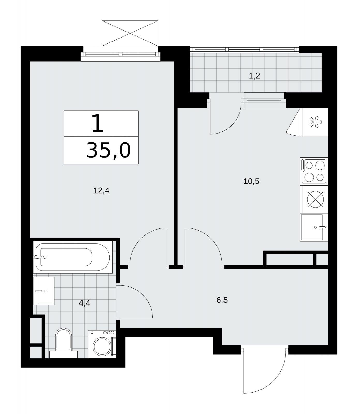 1-комнатная квартира с частичной отделкой, 35 м2, 9 этаж, сдача 1 квартал 2026 г., ЖК Прокшино, корпус 11.1.1 - объявление 2257214 - фото №1