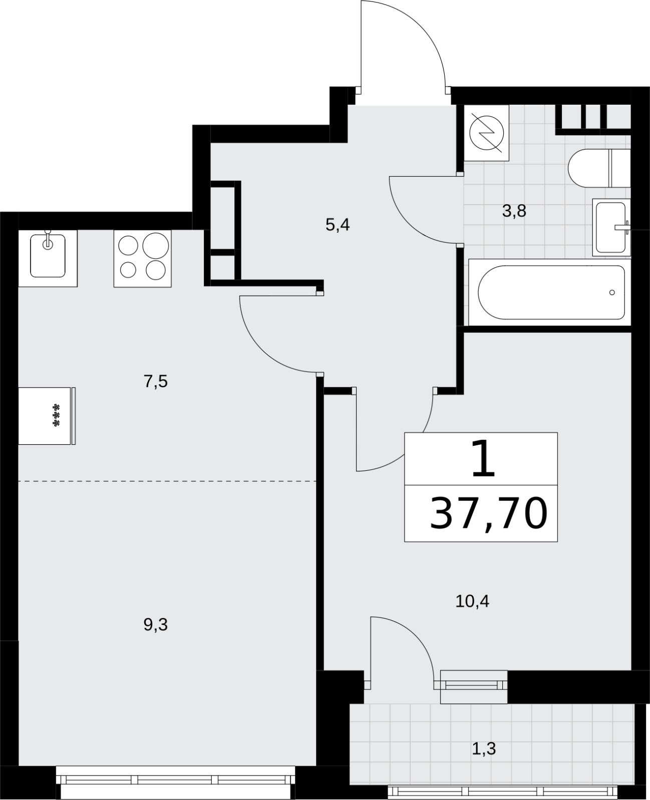 2-комнатная квартира (евро) с полной отделкой, 37.7 м2, 6 этаж, сдача 4 квартал 2026 г., ЖК Родные кварталы, корпус 3.3 - объявление 2378574 - фото №1