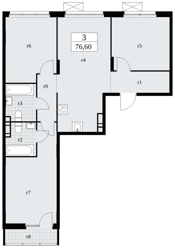 3-комнатная квартира с частичной отделкой, 76.6 м2, 9 этаж, сдача 4 квартал 2024 г., ЖК Скандинавия, корпус 35.1.4 - объявление 1779746 - фото №1