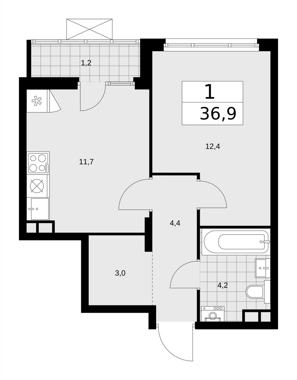 1-комнатная квартира с полной отделкой, 36.9 м2, 9 этаж, сдача 2 квартал 2026 г., ЖК Деснаречье, корпус 4.7 - объявление 2264875 - фото №1