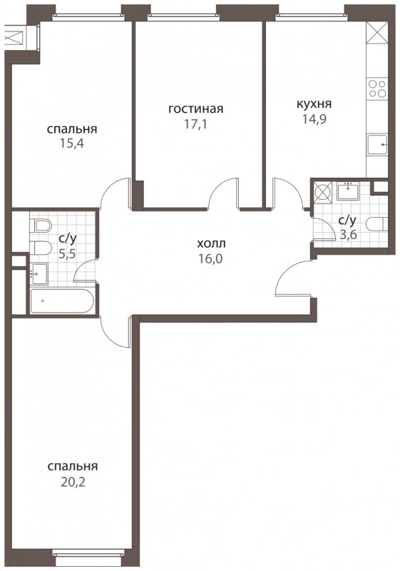 3-комнатная квартира без отделки, 92.7 м2, 2 этаж, дом сдан, ЖК HomeCity, корпус 1 - объявление 1762670 - фото №1