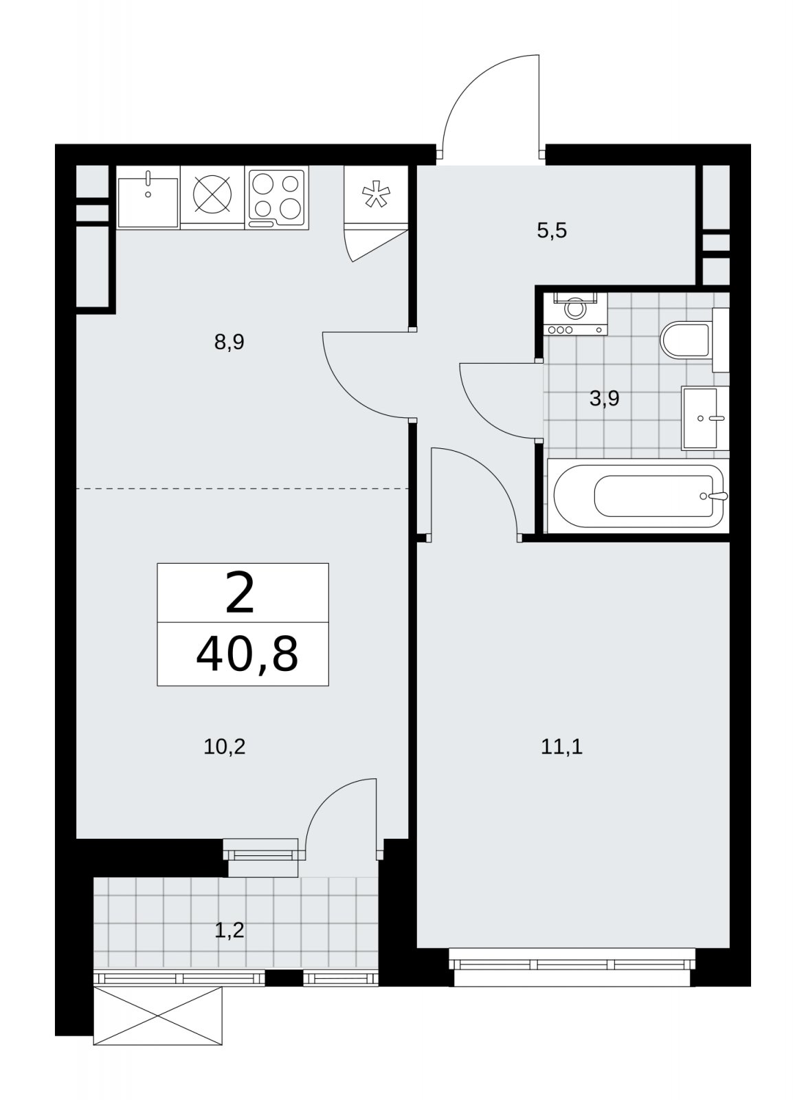2-комнатная квартира (евро) без отделки, 40.8 м2, 10 этаж, сдача 1 квартал 2026 г., ЖК Скандинавия, корпус 37.2.2 - объявление 2254537 - фото №1