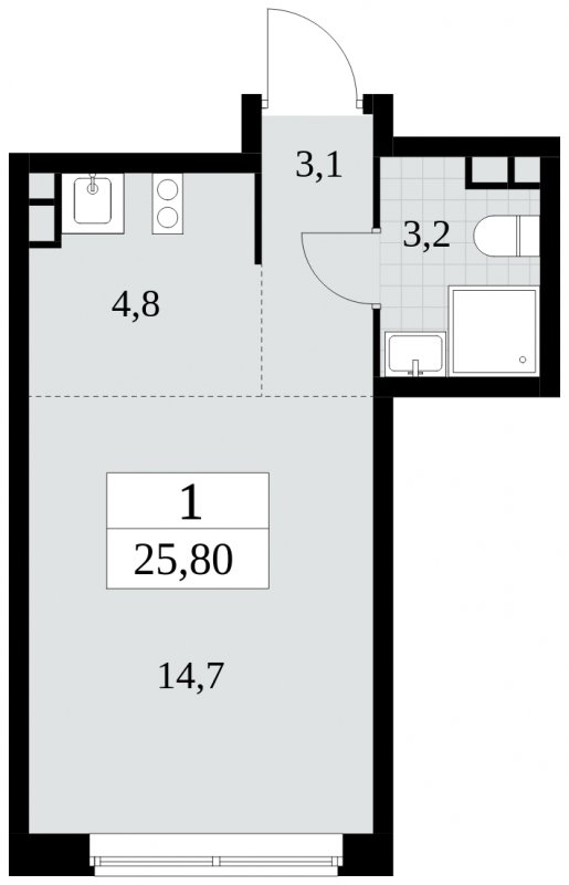 Студия с полной отделкой, 25.8 м2, 3 этаж, сдача 3 квартал 2024 г., ЖК Прокшино, корпус 8.1 - объявление 1683634 - фото №1