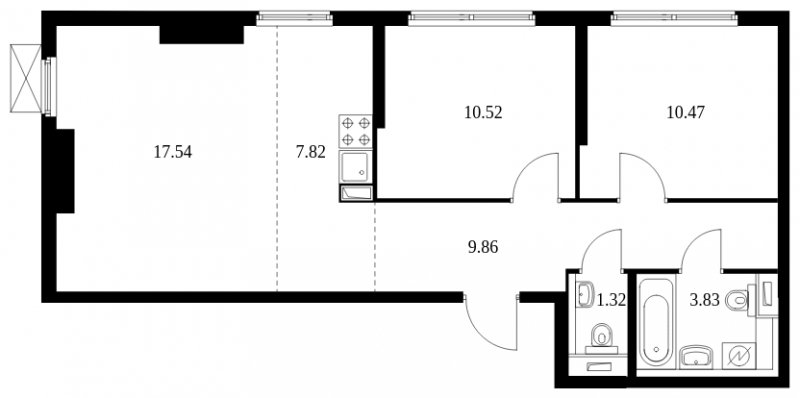 3-комнатная квартира с полной отделкой, 61.36 м2, 2 этаж, сдача 4 квартал 2024 г., ЖК Матвеевский Парк, корпус 1.5 - объявление 1964730 - фото №1
