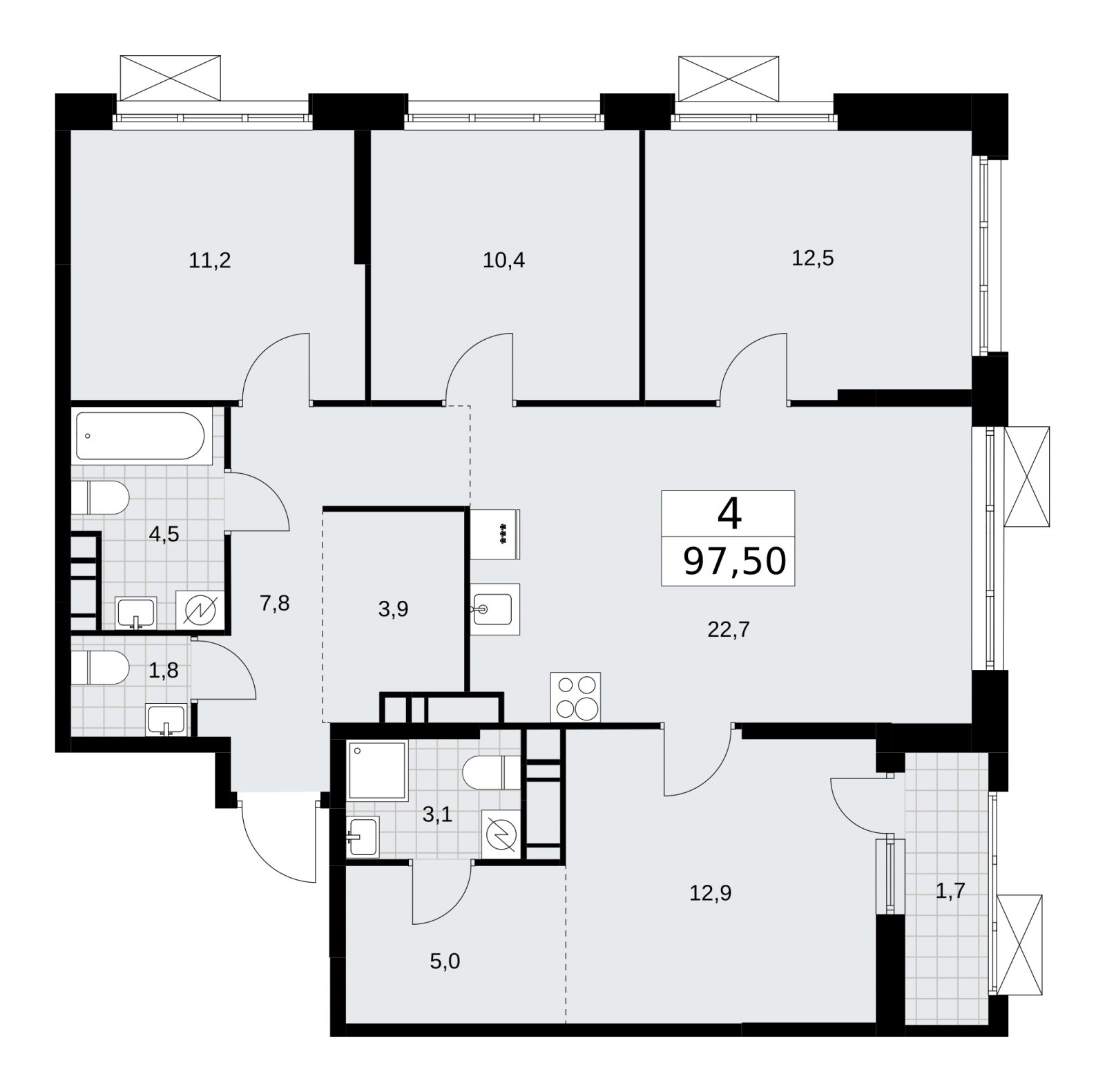 4-комнатная квартира без отделки, 97.5 м2, 15 этаж, сдача 3 квартал 2025 г., ЖК Скандинавия, корпус 28.2 - объявление 2202430 - фото №1