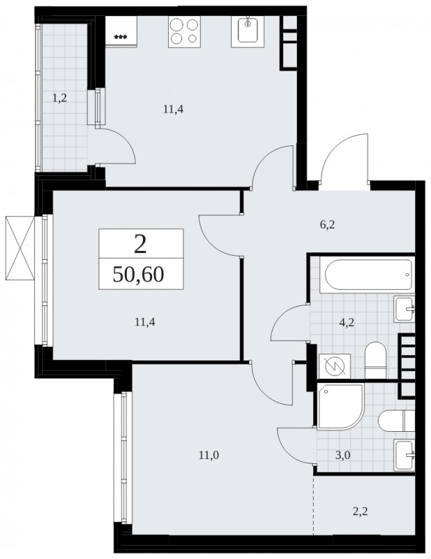 2-комнатная квартира без отделки, 50.6 м2, 7 этаж, сдача 4 квартал 2024 г., ЖК Скандинавия, корпус 35.2.2 - объявление 1841155 - фото №1