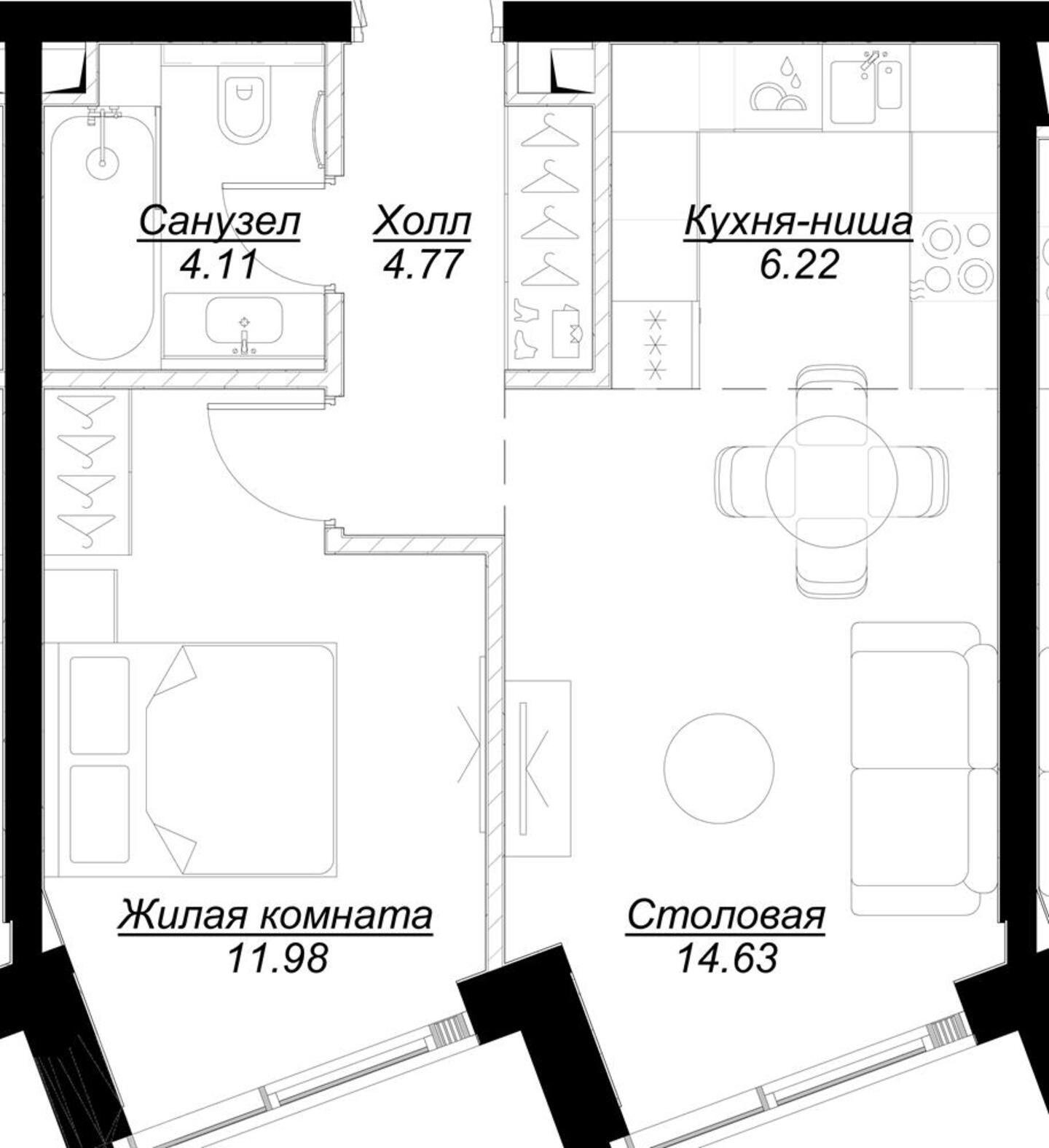 1-комнатная квартира с полной отделкой, 43.39 м2, 5 этаж, сдача 4 квартал 2024 г., ЖК MOD, корпус Stein - объявление 2212936 - фото №1