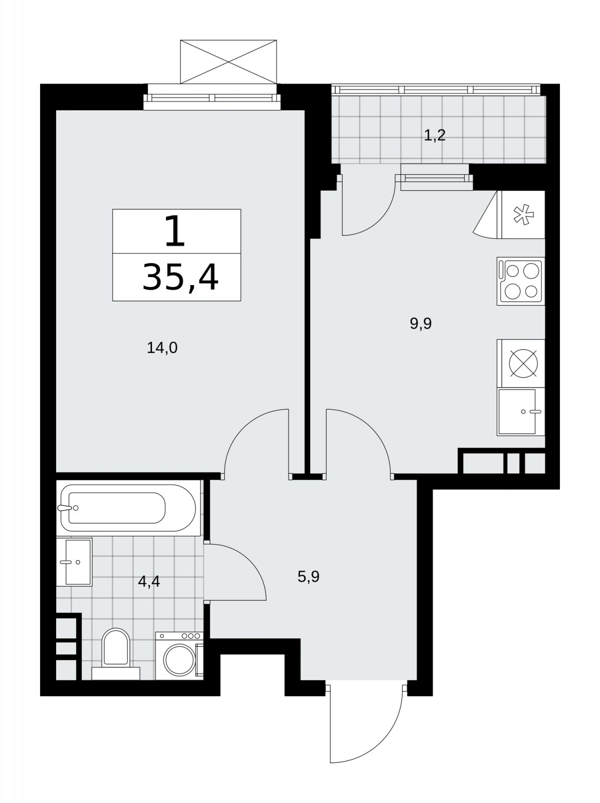 1-комнатная квартира без отделки, 35.4 м2, 7 этаж, сдача 4 квартал 2025 г., ЖК Прокшино, корпус 11.1.4 - объявление 2257808 - фото №1