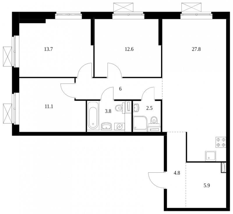 3-комнатная квартира с полной отделкой, 88.2 м2, 17 этаж, сдача 2 квартал 2023 г., ЖК Бусиновский парк, корпус 2.2 - объявление 1540169 - фото №1