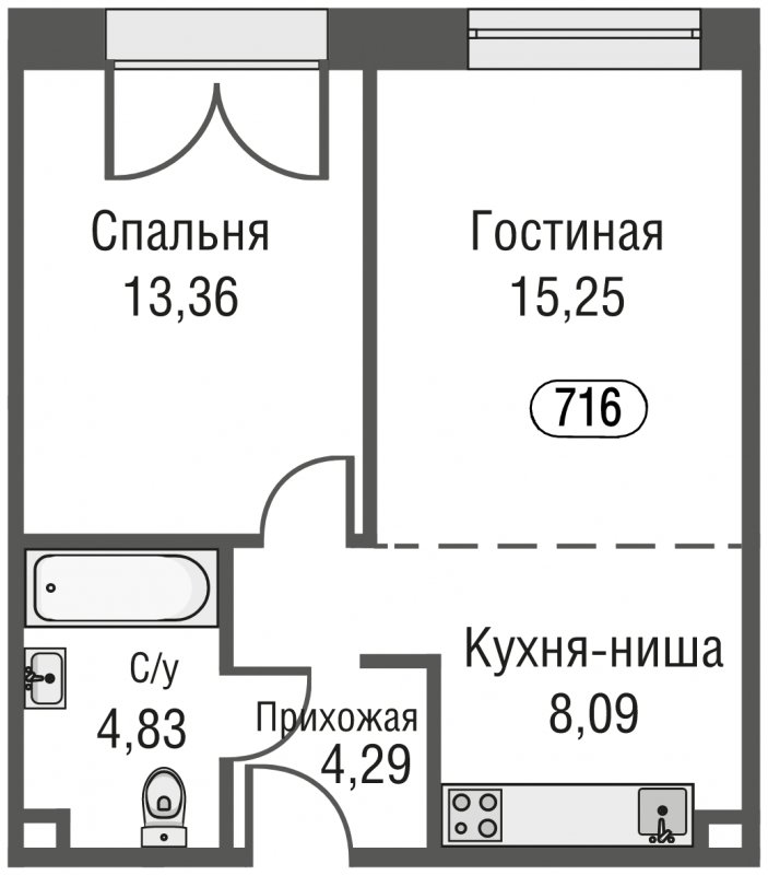 2-комнатная квартира (евро) с частичной отделкой, 45.82 м2, 10 этаж, сдача 3 квартал 2023 г., ЖК AFI Park Воронцовский, корпус 1 - объявление 1650279 - фото №1