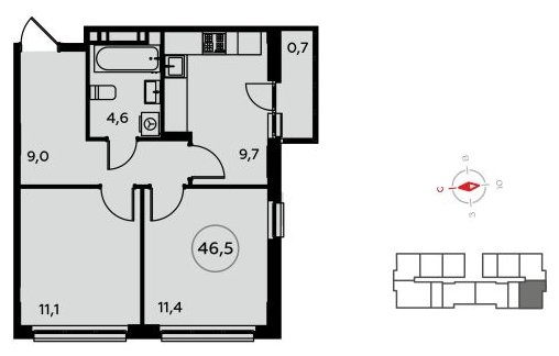 2-комнатная квартира без отделки, 46.5 м2, 8 этаж, сдача 4 квартал 2022 г., ЖК Белые ночи, корпус 3.2 - объявление 1782737 - фото №1
