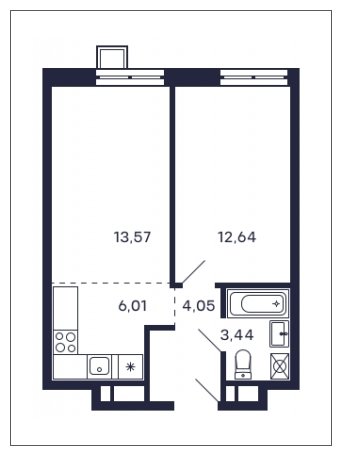1-комнатная квартира без отделки, 39.71 м2, 19 этаж, сдача 2 квартал 2025 г., ЖК Квартал Тетрис, корпус "Квартал Тетрис 2.1" - объявление 2001725 - фото №1