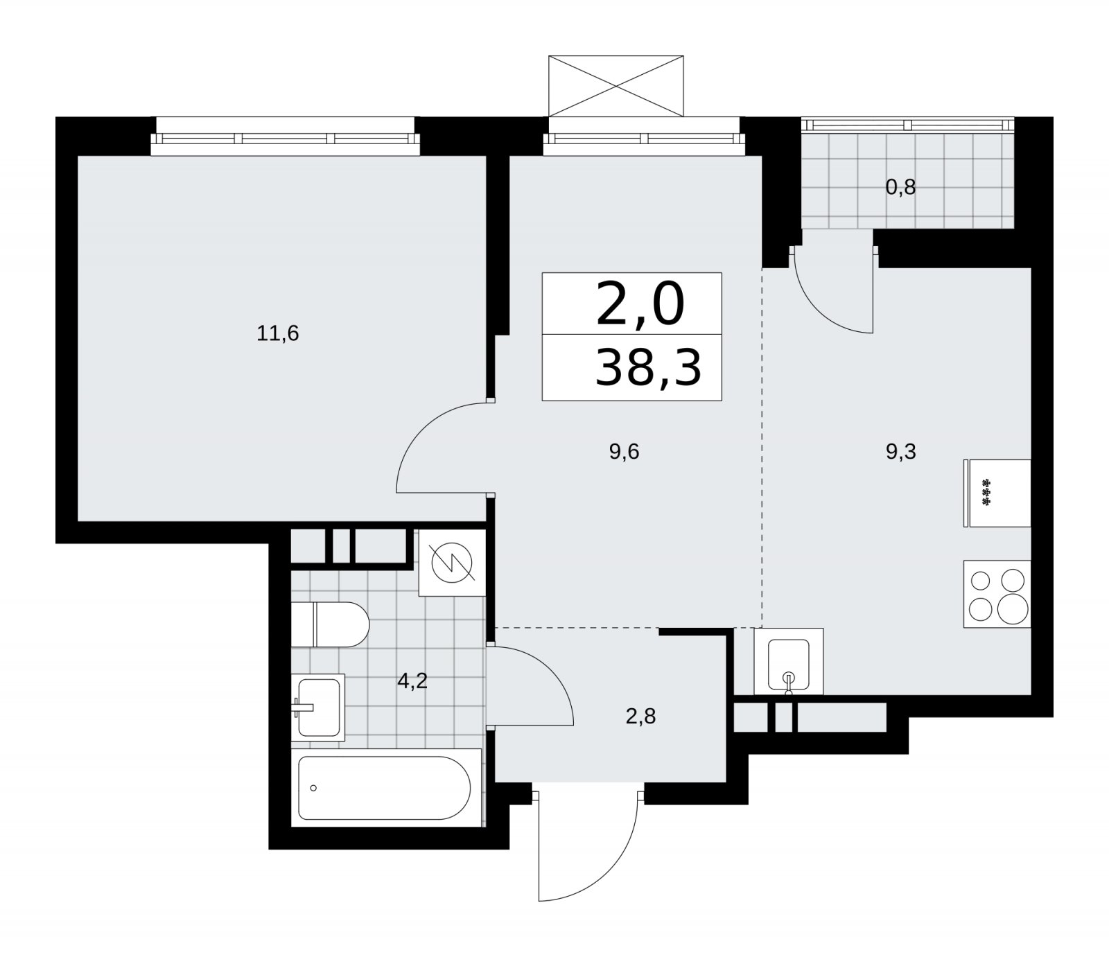 2-комнатная квартира (евро) с частичной отделкой, 38.3 м2, 11 этаж, сдача 1 квартал 2026 г., ЖК Скандинавия, корпус 37.1.1 - объявление 2216335 - фото №1