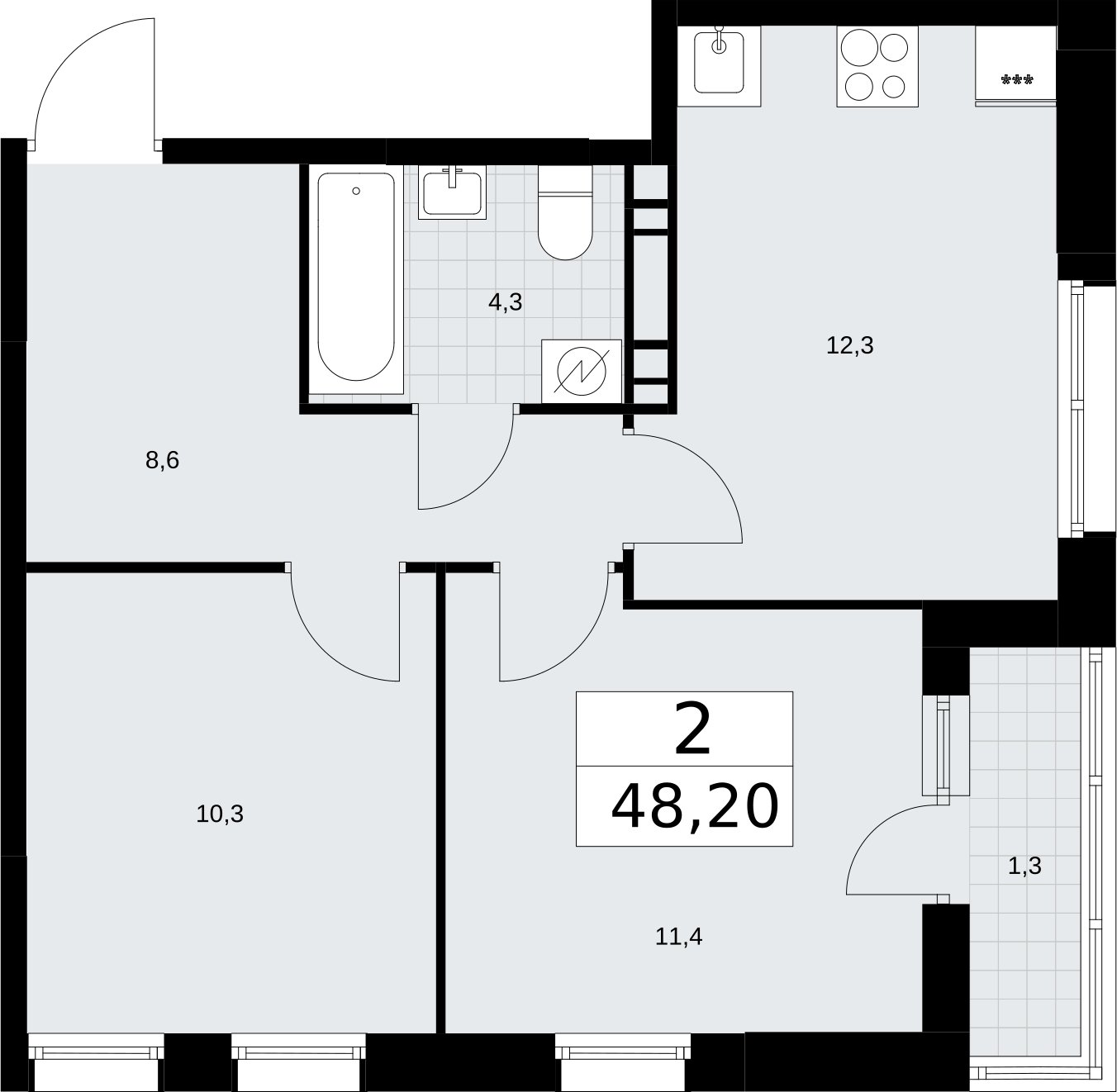 2-комнатная квартира без отделки, 48.2 м2, 7 этаж, сдача 3 квартал 2026 г., ЖК Родные кварталы, корпус 3.4 - объявление 2378677 - фото №1