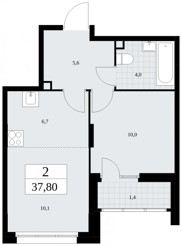 2-комнатная квартира (евро) с частичной отделкой, 37.8 м2, 2 этаж, сдача 4 квартал 2024 г., ЖК Скандинавия, корпус 36.2.1 - объявление 1779804 - фото №1