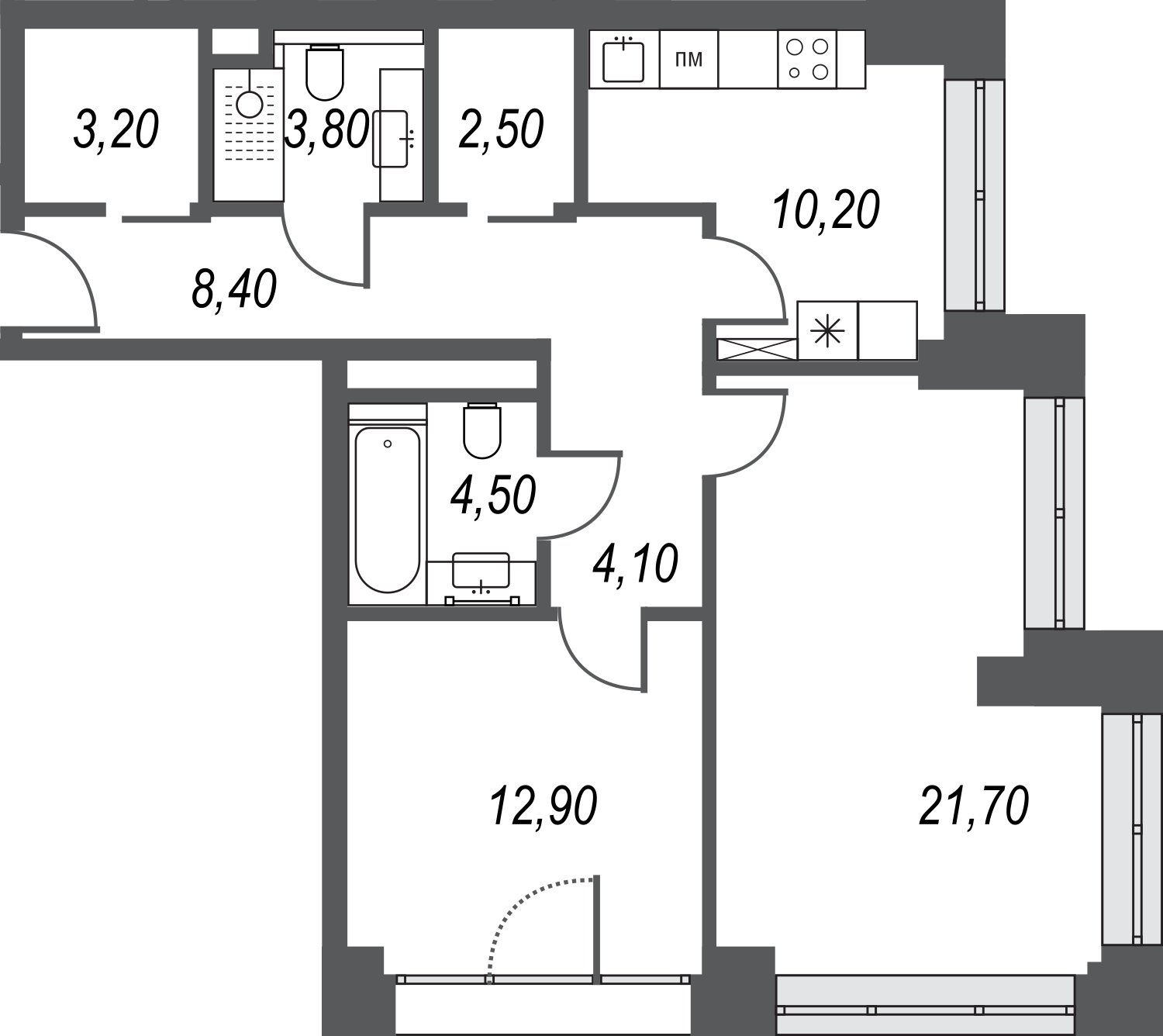 2-комнатная квартира без отделки, 71.3 м2, 17 этаж, дом сдан, ЖК AFI Park Воронцовский, корпус 4 - объявление 2400715 - фото №1